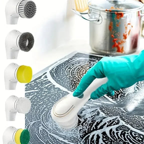 Escova de limpeza elétrica multifuncional cinco em um para lavagem de banheiro e ferramentas de limpeza de cozinha